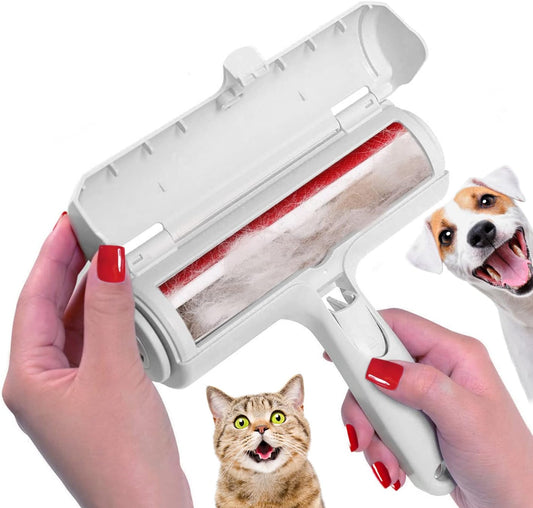 Pet Hair Remover Roller - Lint Roller for Pet Hair - Self Cleaning Dog & Cat Hair Remover - Remove Dog, Cat Hair from Furniture, Carpets, Bedding, Clothing and More. White